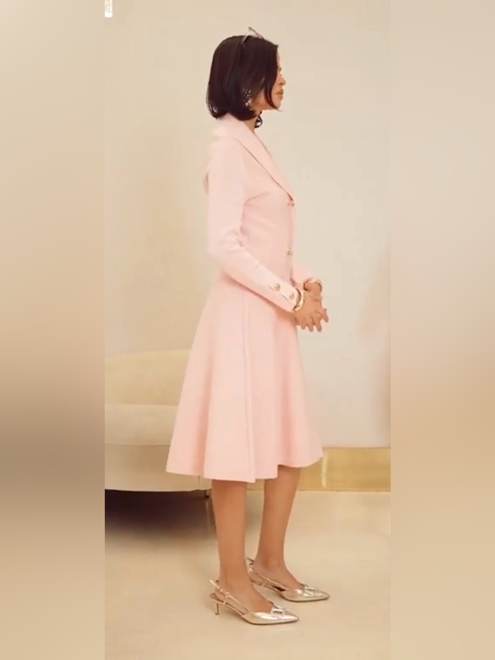 Aleeza Paris Chardonnay knit blazer dress w/shawl collar, baby pink, size XL